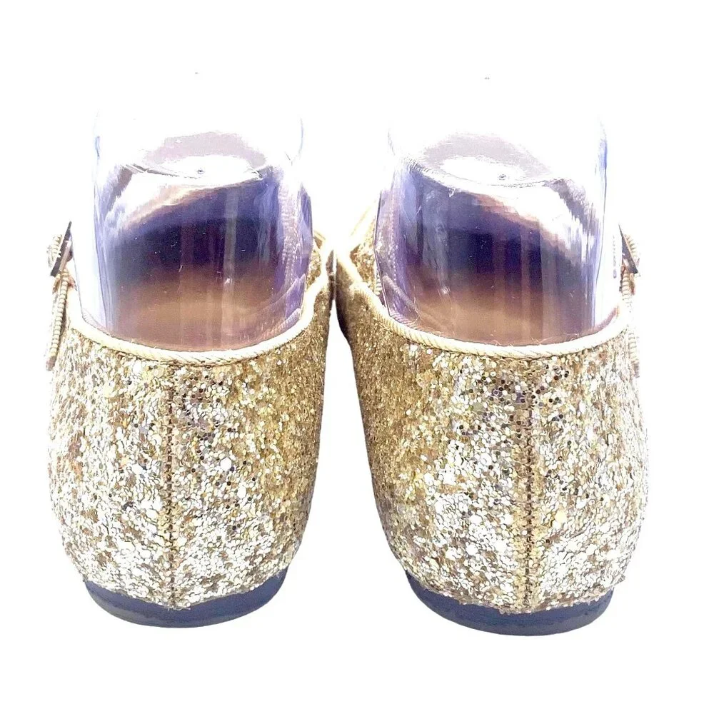 Girls Gold Glittery Ballet Mary Jane Flats Party Shoes Size 5 J. Crew Factory